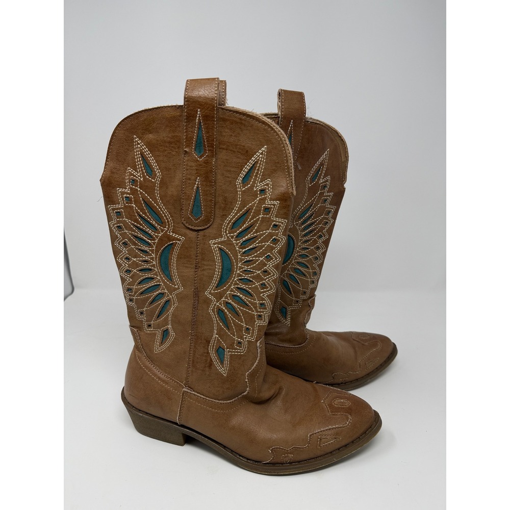 Coconuts Matisse Bandera Western Boots Womens 6.5 Brown Teal Excellent Cut-Out